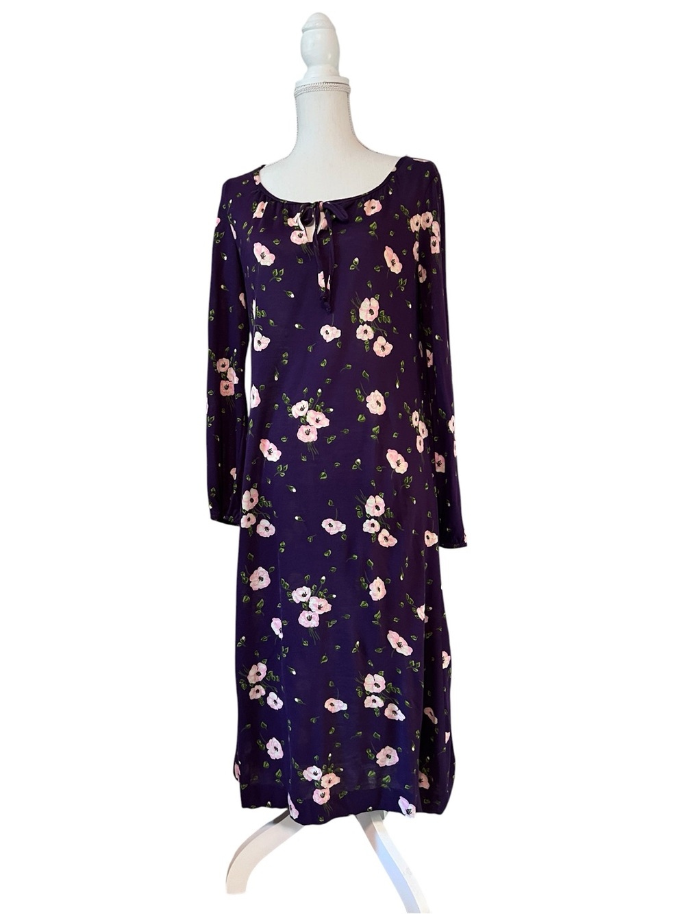 Diane Von Furstenberg Deep Purple Long-Sleeve Floral Vintage Nightgown